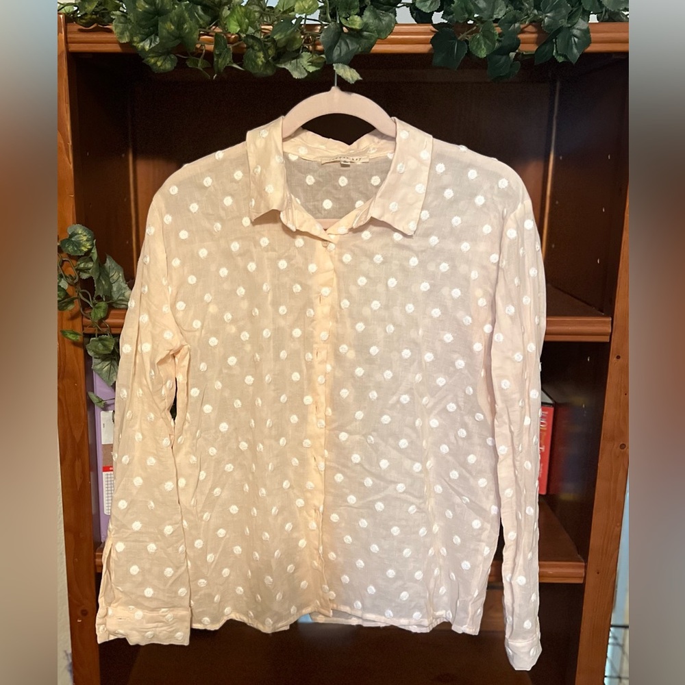 Copper Key sheer button down shirt textured polka dots